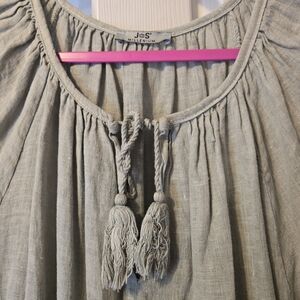 Gray Linen Blouse with Tassels